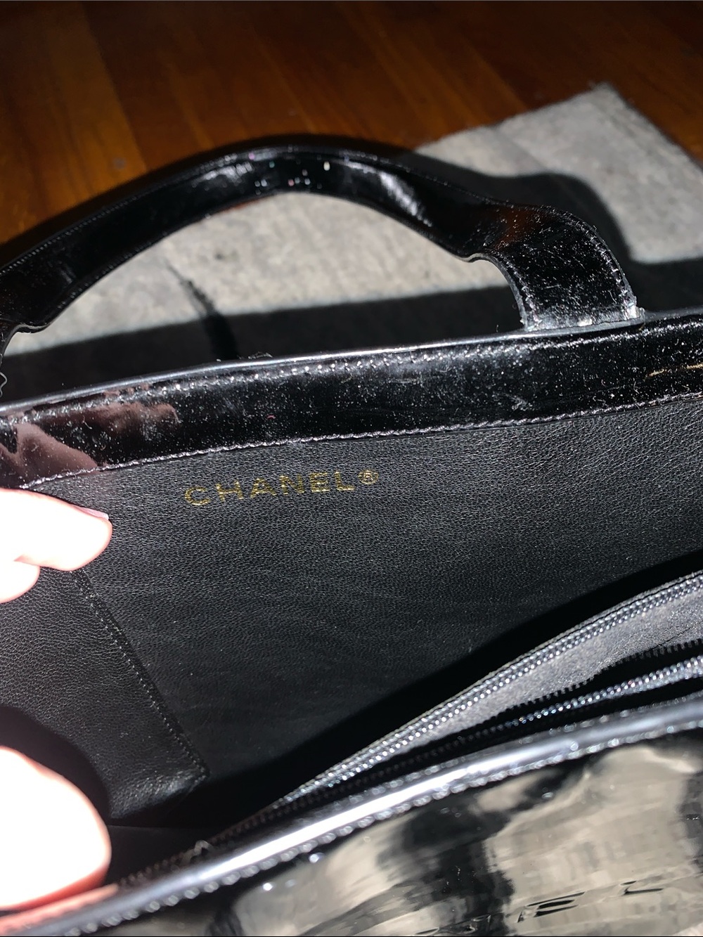 CHANEL Black Patent Embossed Logo Tote - Picture 8 of 10
